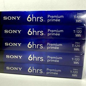 Brand New Premium Grade Sony 6 Hrs T-120 VHS 5 Pack VCR Tapes Blank Cassettes